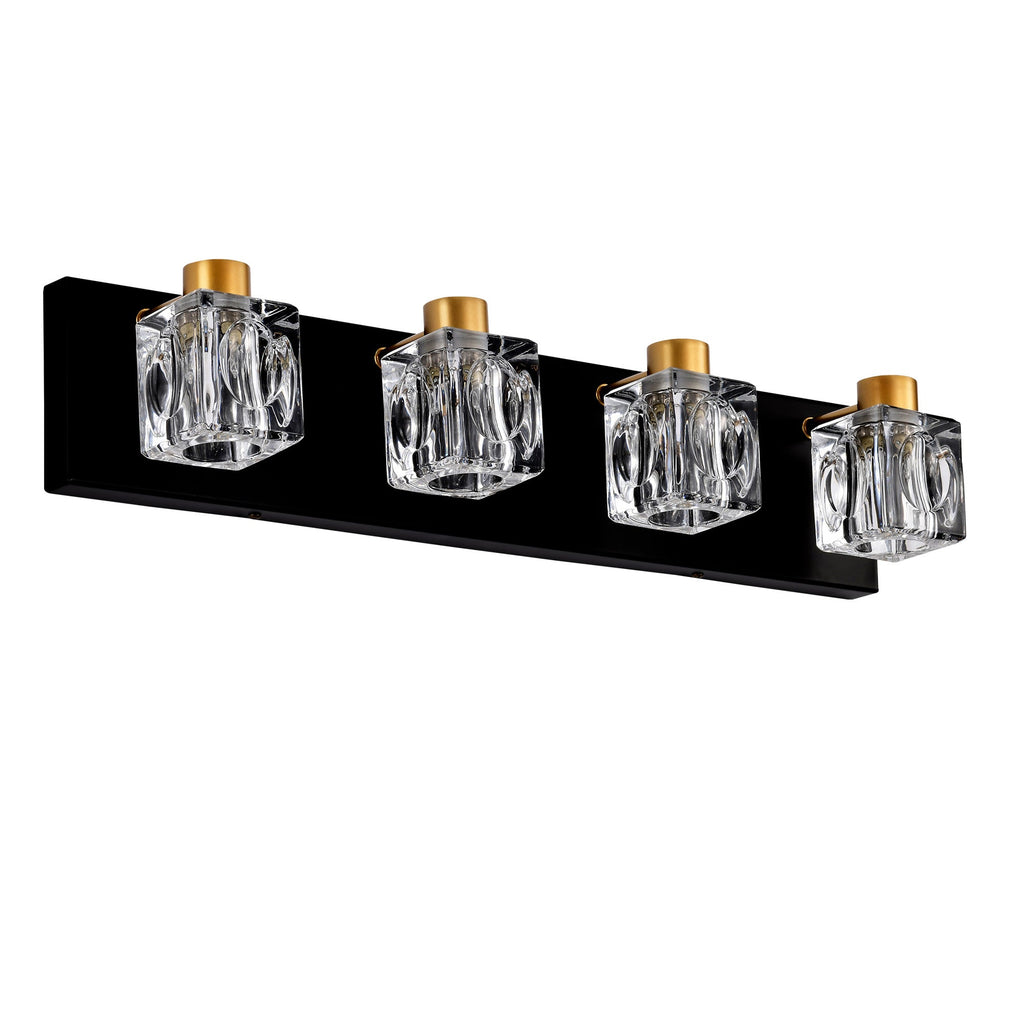 4-Light Matte Black Gold Bathroom Light Fixtures, Modern Vanity Lights With Crystal Glass Shade, Vintage Light Fixture Bathroom Over Mirror Wall Lights For Kitchen Dinning Room Bedroom Hallway