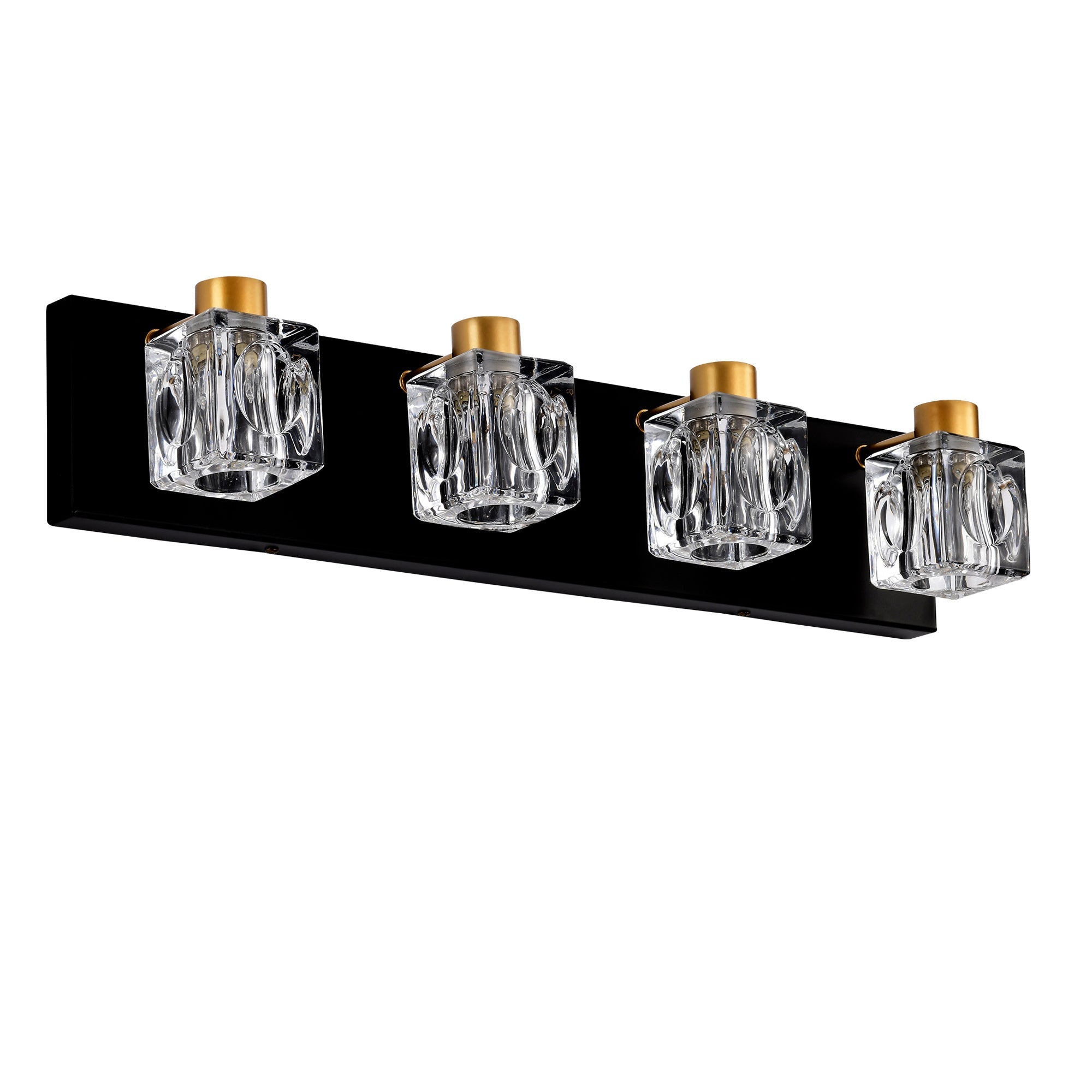 4-Light Matte Black Gold Bathroom Light Fixtures, Modern Vanity Lights With Crystal Glass Shade, Vintage Light Fixture Bathroom Over Mirror Wall Lights For Kitchen Dinning Room Bedroom Hallway
