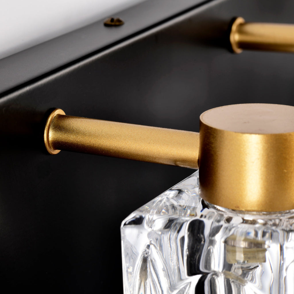 4-Light Matte Black Gold Bathroom Light Fixtures, Modern Vanity Lights With Crystal Glass Shade, Vintage Light Fixture Bathroom Over Mirror Wall Lights For Kitchen Dinning Room Bedroom Hallway