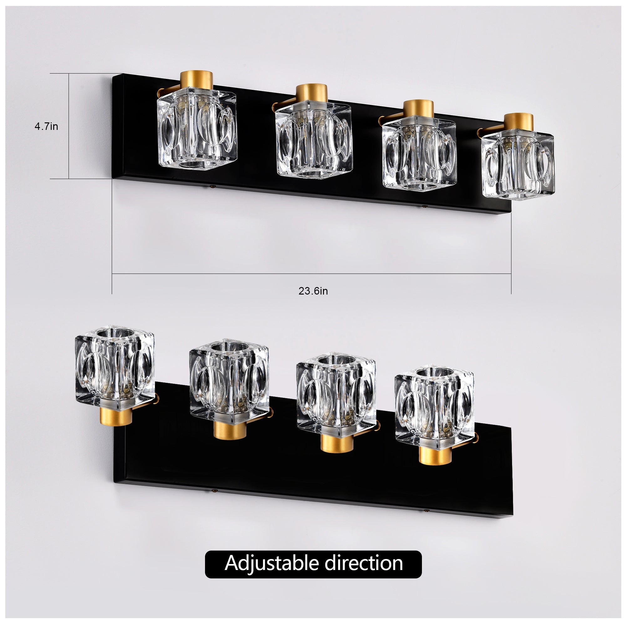 4-Light Matte Black Gold Bathroom Light Fixtures, Modern Vanity Lights With Crystal Glass Shade, Vintage Light Fixture Bathroom Over Mirror Wall Lights For Kitchen Dinning Room Bedroom Hallway