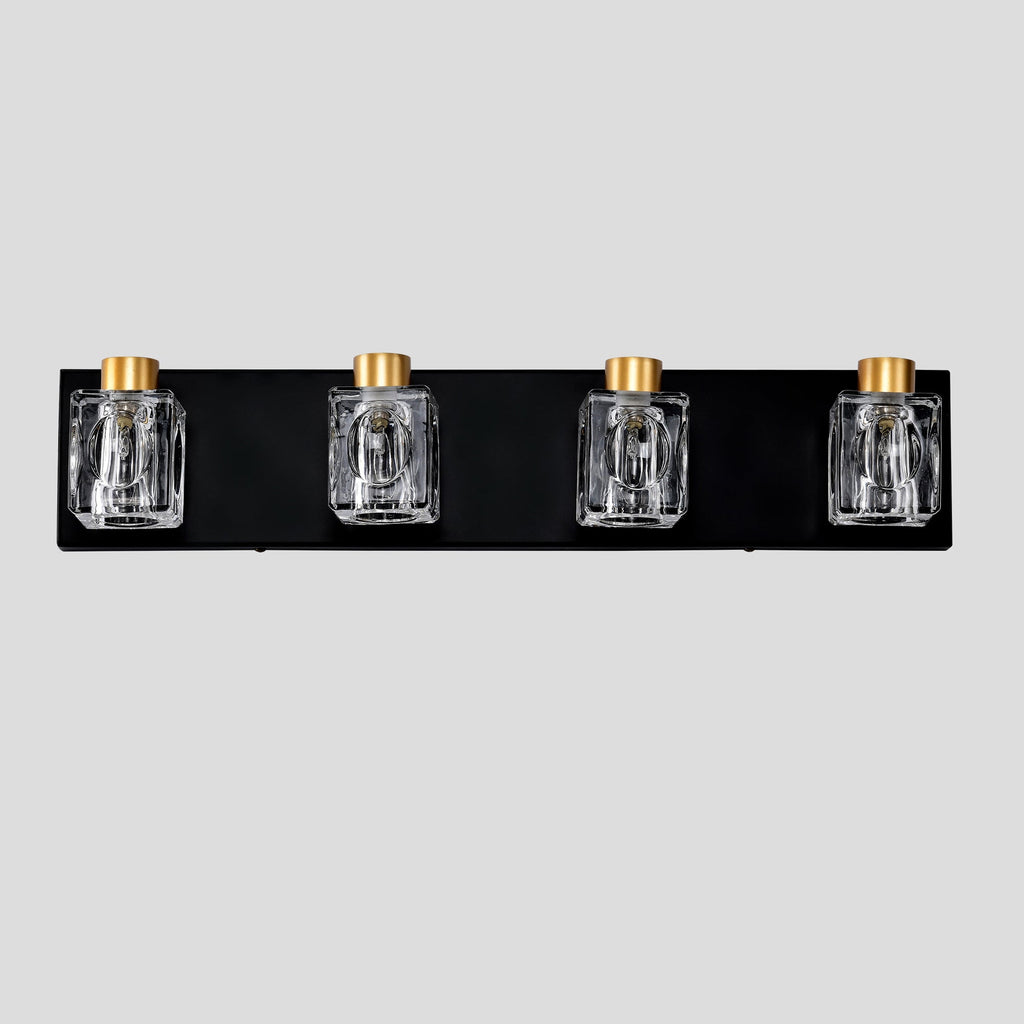 4-Light Matte Black Gold Bathroom Light Fixtures, Modern Vanity Lights With Crystal Glass Shade, Vintage Light Fixture Bathroom Over Mirror Wall Lights For Kitchen Dinning Room Bedroom Hallway