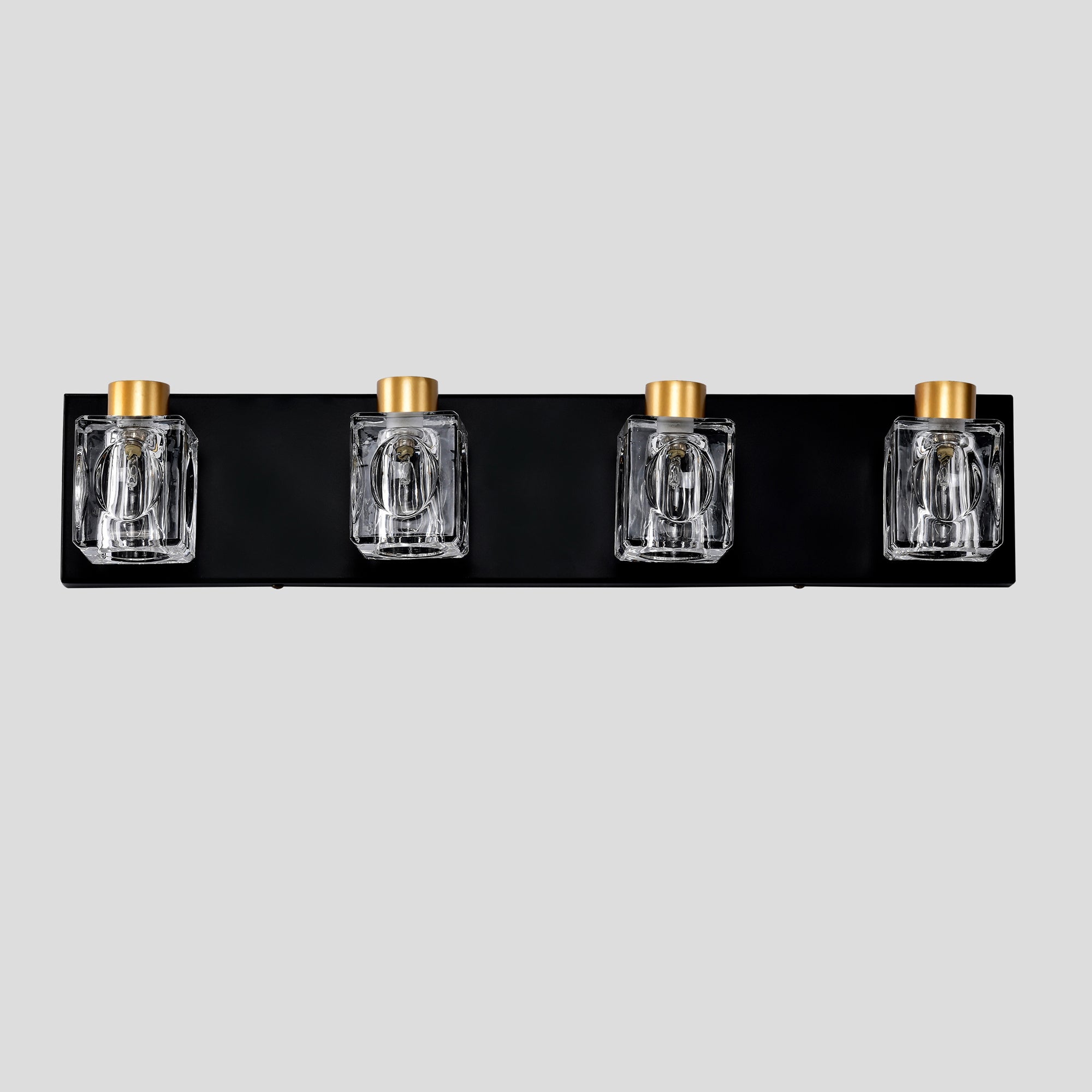 4-Light Matte Black Gold Bathroom Light Fixtures, Modern Vanity Lights With Crystal Glass Shade, Vintage Light Fixture Bathroom Over Mirror Wall Lights For Kitchen Dinning Room Bedroom Hallway