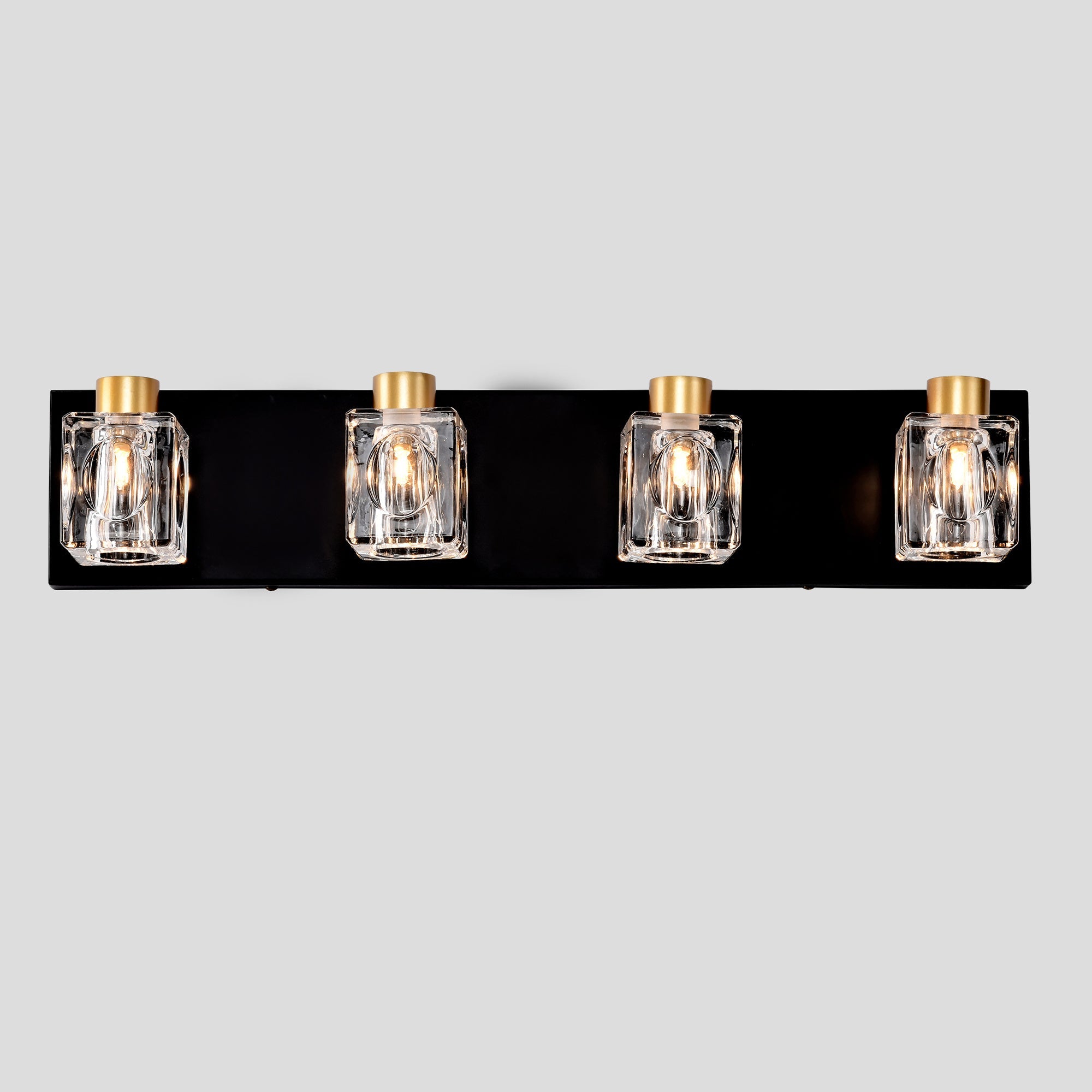 4-Light Matte Black Gold Bathroom Light Fixtures, Modern Vanity Lights With Crystal Glass Shade, Vintage Light Fixture Bathroom Over Mirror Wall Lights For Kitchen Dinning Room Bedroom Hallway